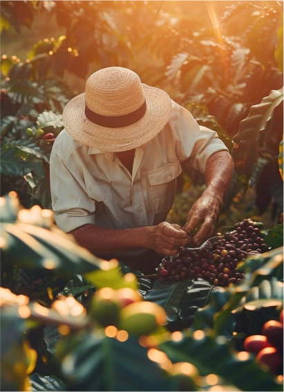 Farmer in a hat tending crops